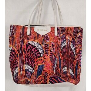 Bebe Multicolor Peacock Print Padded Tote Bag Purse Handbag Shoulder Bag